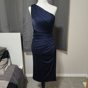 Le Chateau navy blue sparkle midi dress.